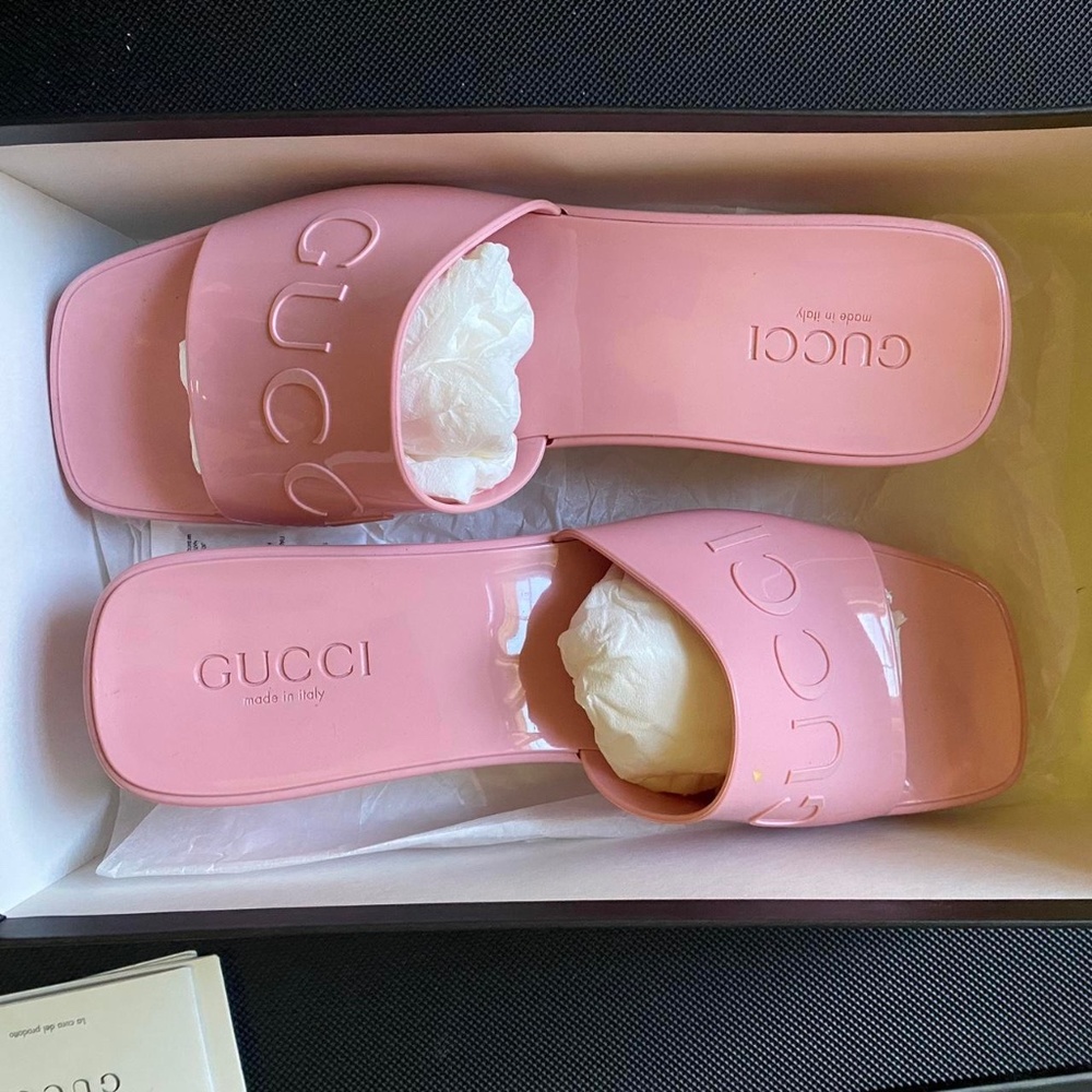 GUCCI PINK JELLY MULE HEELS